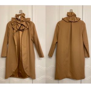 💛 Beautiful vintage tan coat wool silk bohemian style size 0 brand Milly of NY